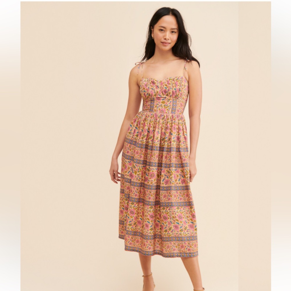 Place Nationale Strappy Tie Tiered Printed Midi Dress Floral size Small